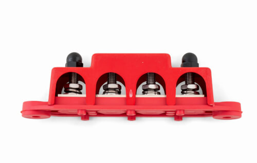 Verdeelstrip 4x M8 met afdekkap rood