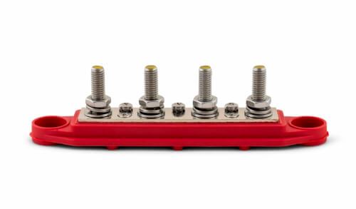 Verdeelstrip 4x M10 met afdekkap rood