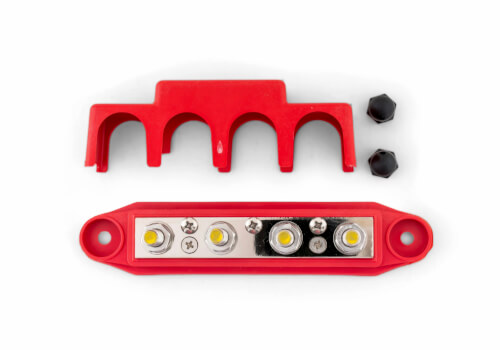 Verdeelstrip 4x M10 met afdekkap rood