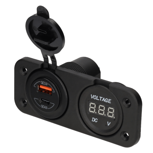 Haba Stopcontact USB dubbel inbouw + voltmeter