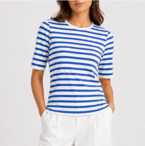 Women T-shirt Linde off white/waddenblauw